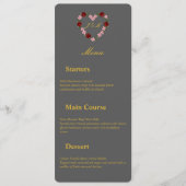 Trouwmenu grijs met bloemhart menu (Voorkant)