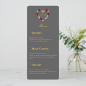 Trouwmenu grijs met bloemhart menu (Staand voorkant)