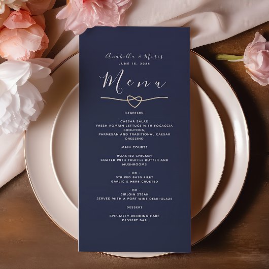 Trouwmenu in marineblauw menu