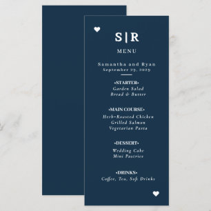 Trouwmenu in minimalistische marineblauw  menu