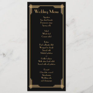 Trouwmenu in vintage zwart Great Gatsby Art Deco-s Menu