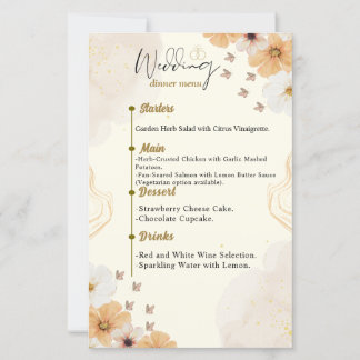 Trouwmenu Kaart met Cream Floral Design
