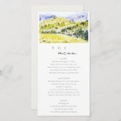 Trouwmenu kaart met gele groene heuvels op het pla (Voorkant / Achterkant)