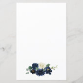 Trouwmenu kaarten Navy Blauw Zilver Ivoor Bloem (Achterkant)