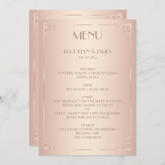 Trouwmenu Kaarten Roze Vintage (Voorkant / Achterkant)