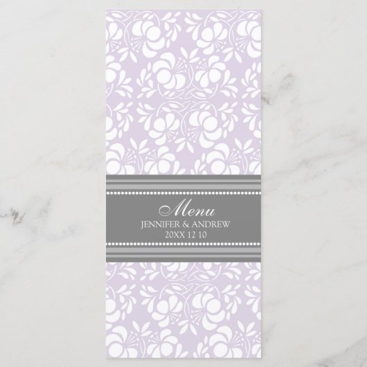 Trouwmenu Lila grijs Damask Menu (Achterkant)