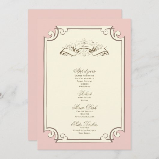 {} trouwmenu menu (Voorkant / Achterkant)