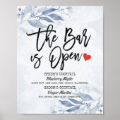 Trouwmenu met blauwe bladeren 'De bar is open' dra Poster (Voorkant)
