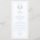 Trouwmenu met Blauwe Hortensia Crest Monogram Menu (Voorkant)