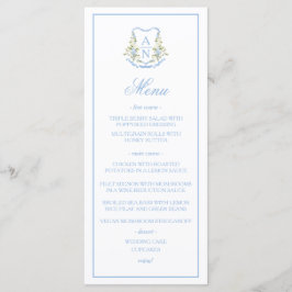 Trouwmenu met Blauwe Hortensia Crest Monogram Menu