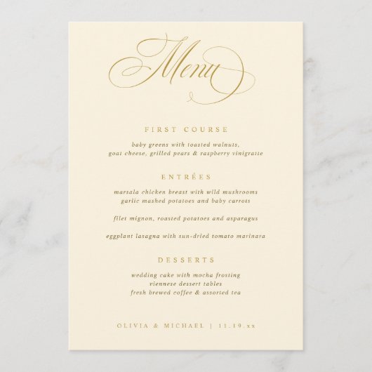 Trouwmenu met dank u goud menu (Voorkant)