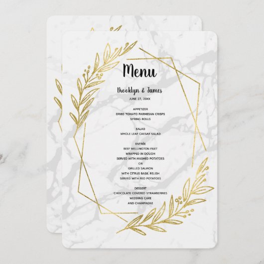 Trouwmenu met marmer- en goudeffect menu (Voorkant / Achterkant)