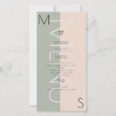 Trouwmenu met monogram Hart Salie Roze (Voorkant)