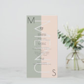 Trouwmenu met monogram Hart Salie Roze (Staand voorkant)