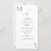 Trouwmenu met monogram Hart Zwart Wit (Voorkant)