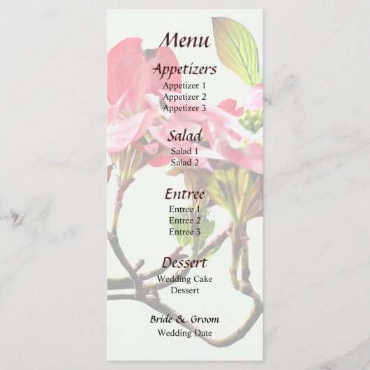 Trouwmenu met Roze Bloesem Menu (Voorkant)