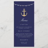 Trouwmenu met scheepsanker en marineblauw goud menu (Voorkant)
