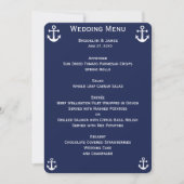 Trouwmenu met scheepvaartthema in marineblauw op m kaart (Voorkant)