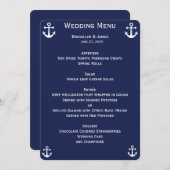 Trouwmenu met scheepvaartthema in marineblauw op m kaart (Voorkant / Achterkant)
