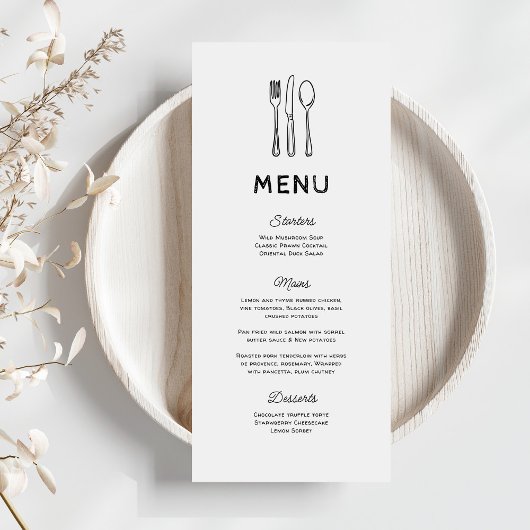 Trouwmenu met speelse Doodle Bestek Menu