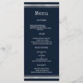 Trouwmenu met typemachinelettertype in marineblauw programma (Voorkant)