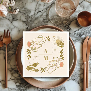 Trouwmenu met Vintage Goud en Mystieke Botanische Servet