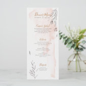Trouwmenu met waterverf in blozende perzik en grij menu (Staand voorkant)