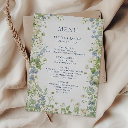 Trouwmenu met wilde bloementuin chic menu