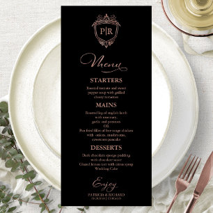 Trouwmenu Monogram Kaarten Zwart en Roze Goud