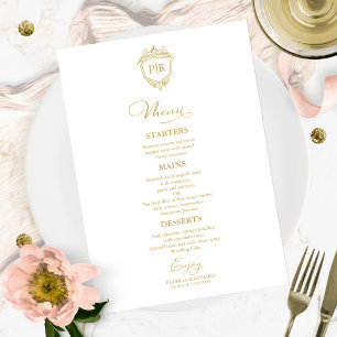Trouwmenu Monogramkaart met gouden schrift Menu