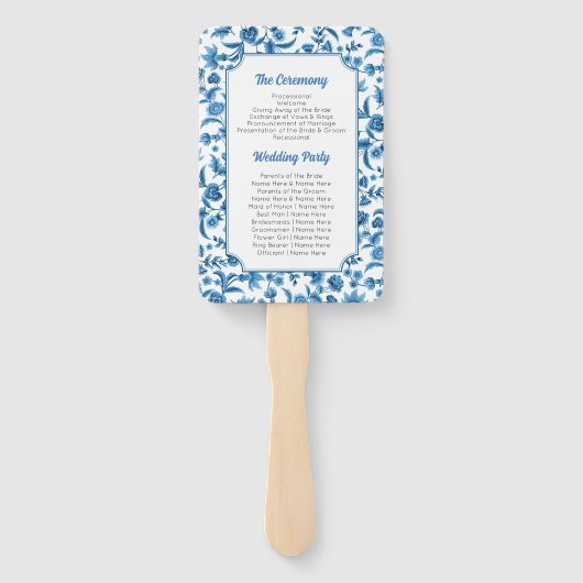 Trouwmenu Programma Chintz Blauw & Wit Bloemen Handwaaier (Achterkant)