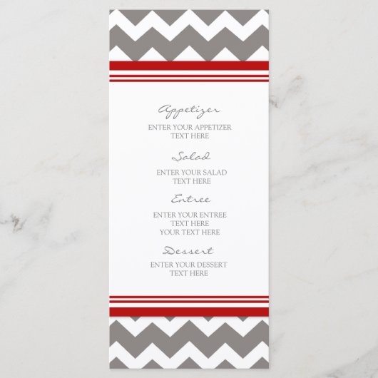 Trouwmenu Rood Grijs Chevron Menu (Voorkant)