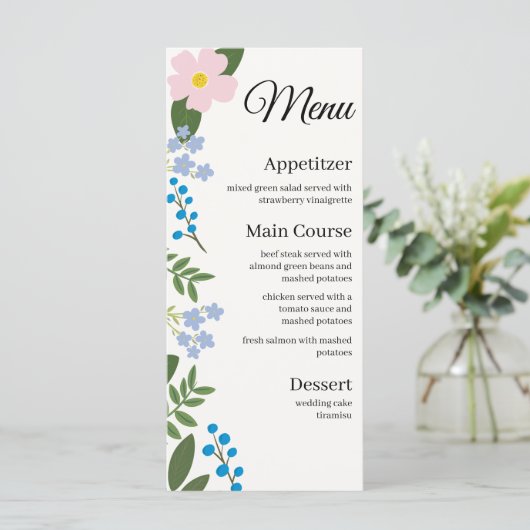 Trouwmenu Roze Bloem Menu (Staand voorkant)