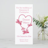 Trouwmenu Roze Hart en Vlinders Menu (Staand voorkant)