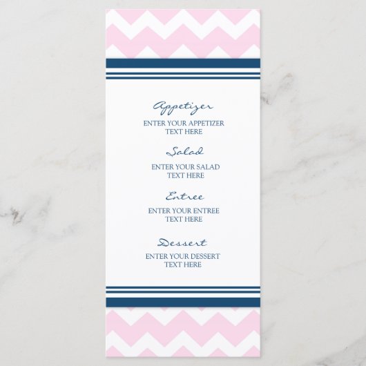 Trouwmenu Roze Marine Blauw Wit Chevron Menu (Voorkant)