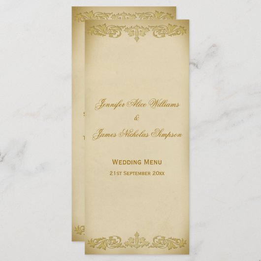 Trouwmenu Sjabloon  Leaf Scroll in Beige Menu (Voorkant / Achterkant)
