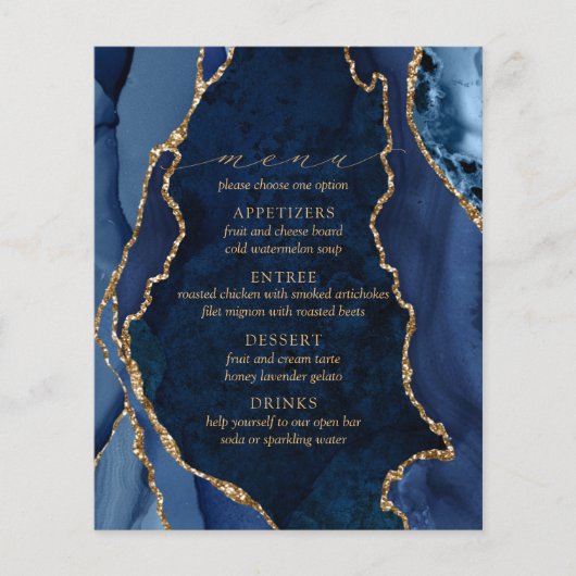 Trouwmenu van Navy Marble & Goud Agate (Voorkant)