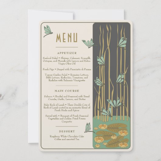 Trouwmenu Victoriaanse Dromen Libellen Kaart (Voorkant)