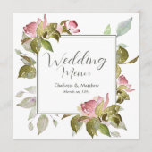 Trouwmenu Waterverf Roze Rozen Menu (Voorkant)