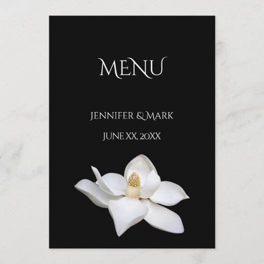 Trouwmenu Wit Magnolia Zwart en Wit Menu (Voorkant)
