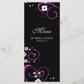 Trouwmenu zwart en roze bloemen menu (Achterkant)