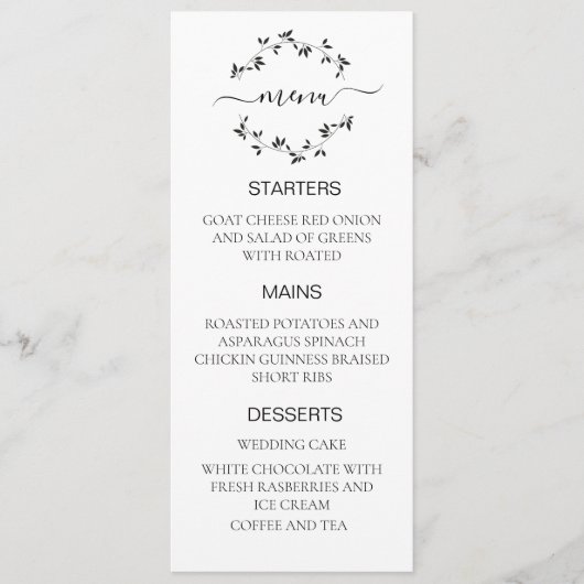 Trouwmenu zwart en wit menu (Voorkant)