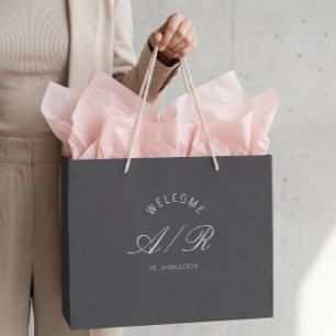 Trouwmonogram Donkergrijze Welkomsttas voor Bestem Groot Cadeauzakje