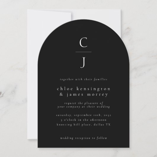 Trouwmonogram Modern Solid Black Aangepaste QR-cod Kaart (Voorkant)