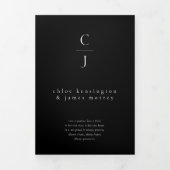 Trouwmonogram Modern Zwart 2 foto's QR-code Drieluik Uitnodiging (Cover)