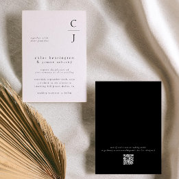 Trouwmonogram Modern Zwart Wit Aangepaste QR-code Kaart