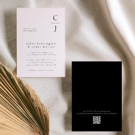 Trouwmonogram Modern Zwart Wit Aangepaste QR-code Kaart