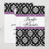 Trouwmonogram paarse damast uitnodiging achterkant (Voorkant / Achterkant)