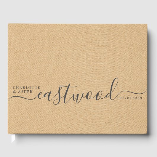 Trouwmonogram perzik crème bruiloft gastenboek (Voorkant)