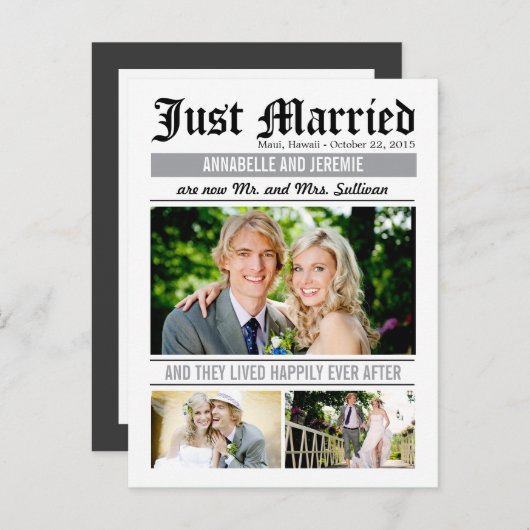 Trouwnieuws Trouwaankondiging - Wit Aankondigingskaart (Voorkant / Achterkant)